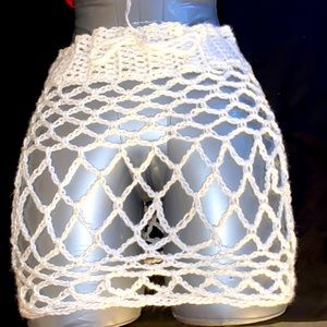 Handmade White Crochet Cover up skirt